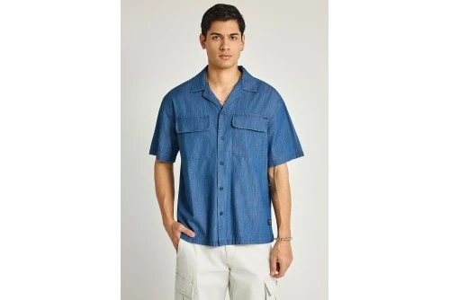 Funky Buddha Ανδρικό Πουκάμισο Με Κοντό Μανίκι (FBM013-053-05-MD-BLUE)