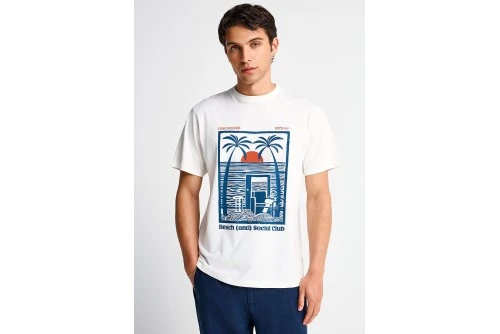 Funky Buddha Print Cotton T-Shirt Ανδρικό (FBM013-064-04-OFF-WHITE)