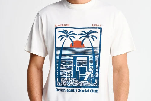 Funky Buddha Print Cotton T-Shirt Ανδρικό (FBM013-064-04-OFF-WHITE)