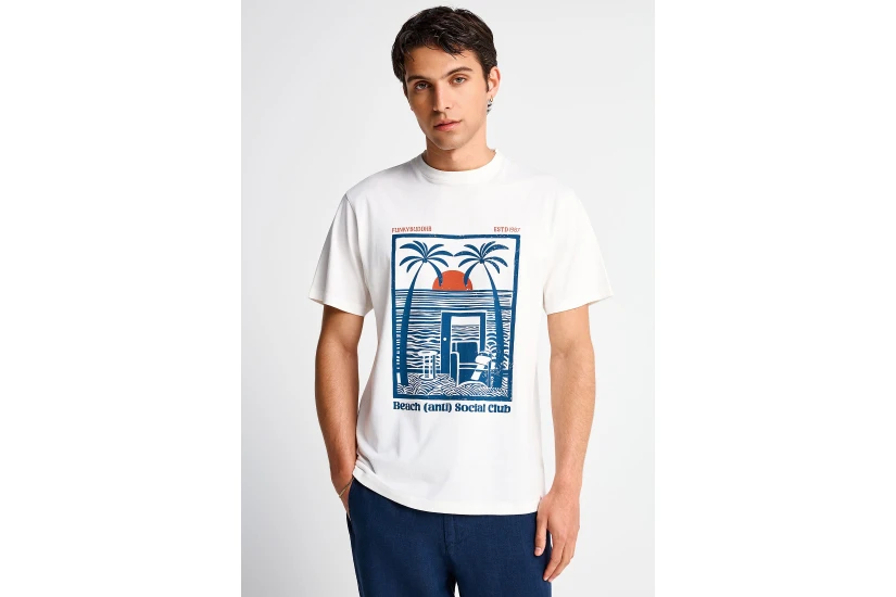 Funky Buddha Ανδρικό Κοντομάνικο T-Shirt Εκρού