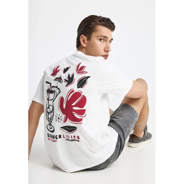 Funky Buddha Print On The Back T-Shirt Ανδρικό (FBM013-088-04-OFF-WHITE)