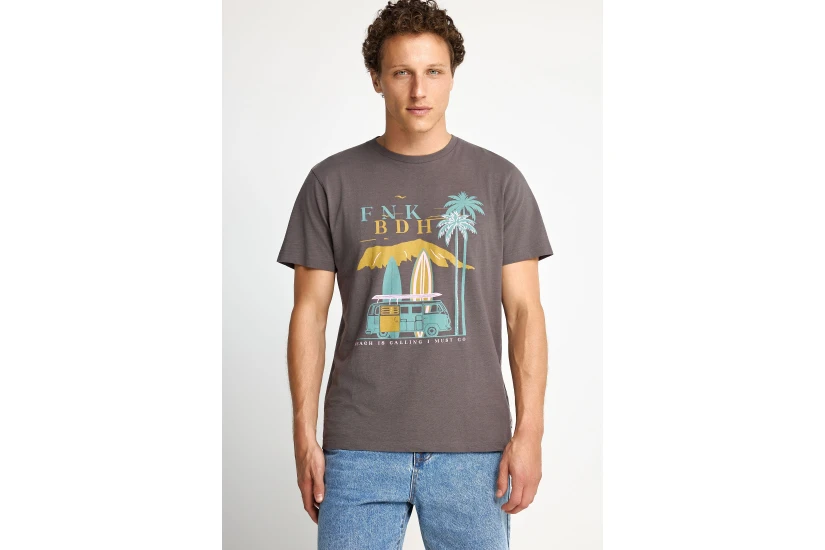 Funky Buddha Ανδρικό Κοντομάνικο T-Shirt Καφέ