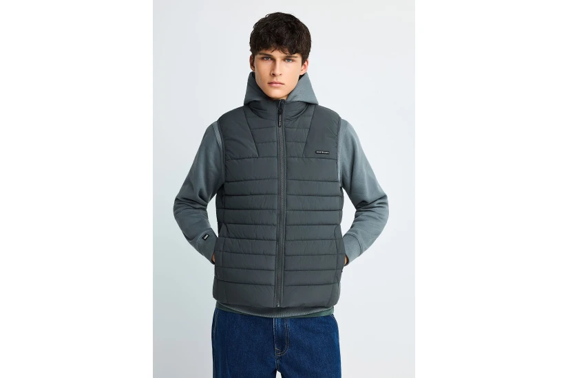Funky Buddha Ανδρικό Αμάνικο Μπουφάν Puffer Γκρι