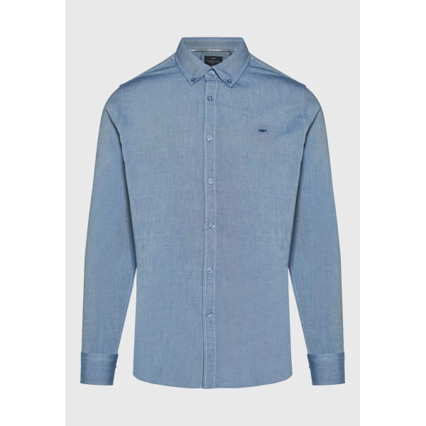 Funky Buddha Ανδρικό Πουκάμισο Basic (FBM014-001-05-INDIGO-MEL)