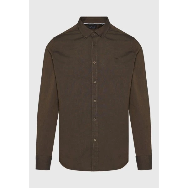 Funky Buddha Button-Down Πουκάμισο Μακρυμάνικο Ανδρικό (FBM014-001-05-WOOD-MEL)