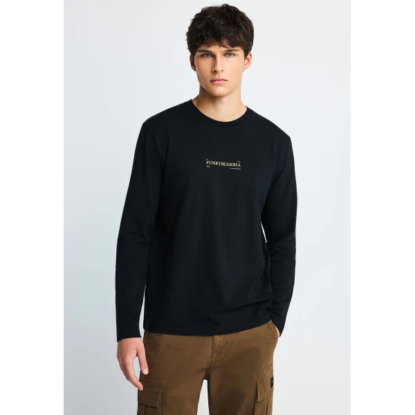 Funky Buddha Ανδρική Μπλούζα Με Μακρύ Μανίκι (FBM014-005-07-BLACK)