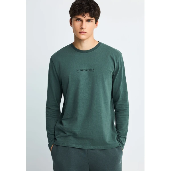 Funky Buddha Ανδρική Μπλούζα Με Μακρύ Μανίκι (FBM014-005-07-GREEN-STORM)