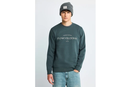 Funky Buddha Ανδρικό Φούτερ Με Λαιμόκοψη (FBM014-006-06-GREEN-STORM)