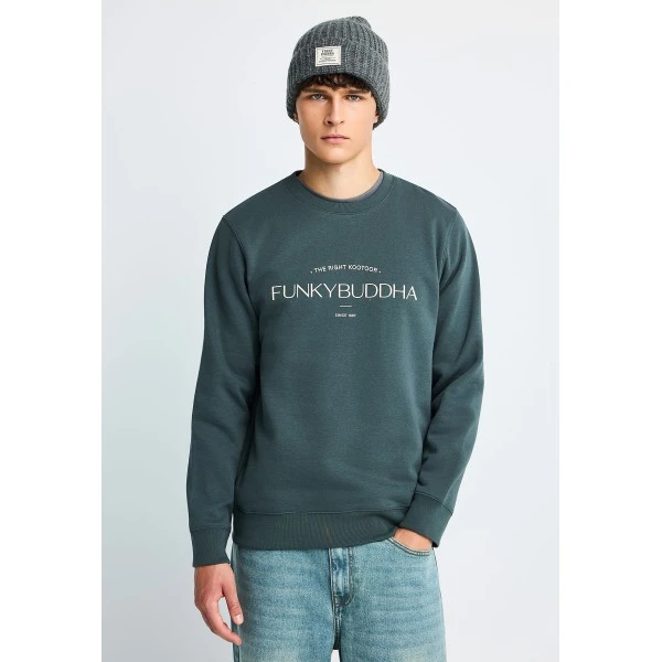 Funky Buddha Ανδρικό Φούτερ Με Λαιμόκοψη (FBM014-006-06-GREEN-STORM)