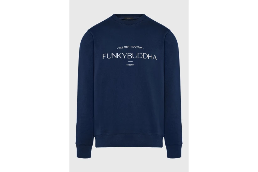 Funky Buddha Ανδρική Μακρυμάνικη Μπλούζα με Λαιμόκοψη Μπλε Σκούρο