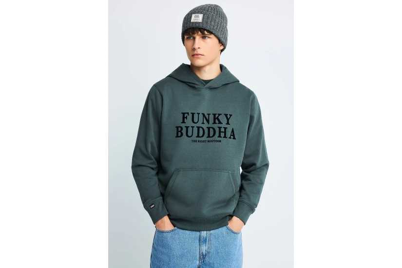 Funky Buddha Ανδρικό Φούτερ με Κουκούλα Πράσινο