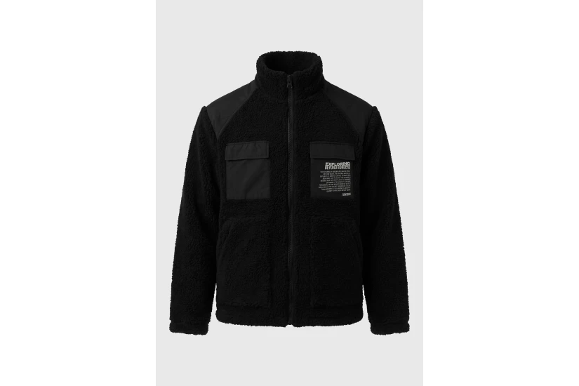 Funky Buddha Ανδρικό Fleece Μπουφάν Sherpa Μαύρο