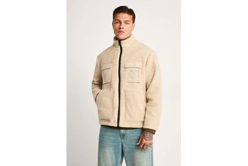 Funky Buddha High-Neck Fleece Ζακέτα Sherpa Ανδρική (FBM014-019-01-MILKY-GREY)