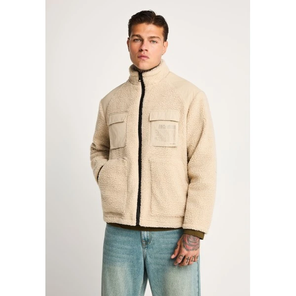 Funky Buddha High-Neck Fleece Ζακέτα Sherpa Ανδρική (FBM014-019-01-MILKY-GREY)