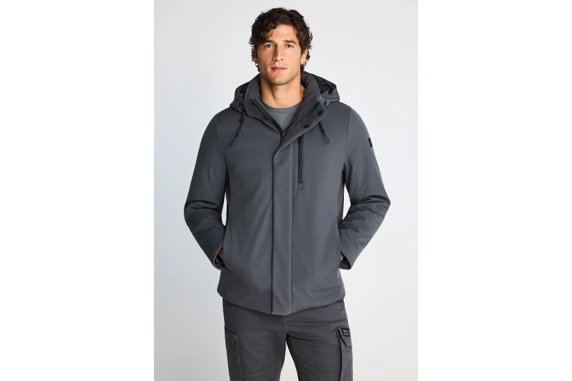 Funky Buddha Ανδρικό Μπουφάν Softshell με Κουκούλα Γκρι Σκούρο
