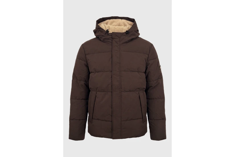 Funky Buddha Ανδρικό Μπουφάν Puffer με Κουκούλα Καφέ