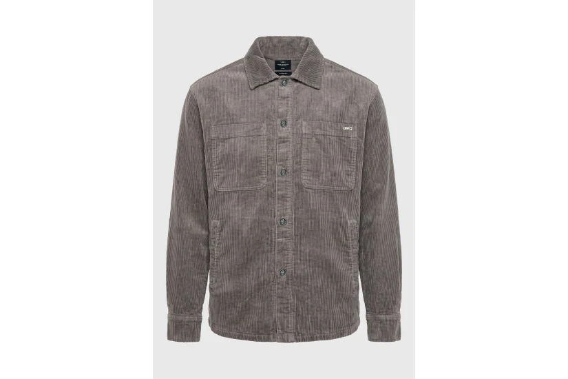 Funky Buddha Cotton Corduroy Ανδρικό Μακρυμάνικο Πουκάμισο Γκρι Σκούρο