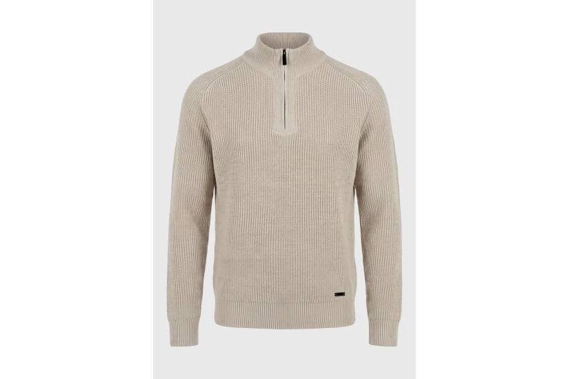 Funky Buddha Chenille Πουλόβερ Με Φερμουάρ Ανδρικό (FBM014-046-09-CHALK)