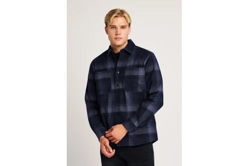 Funky Buddha Ανδρικό Πουκάμισο Καρό (FBM014-049-05-SMOKE-BLUE)
