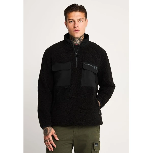 Funky Buddha Relaxed Fit Fleece Μπλούζα Sherpa Με Φερμουάρ Ανδρική (FBM014-070-06-BLACK)