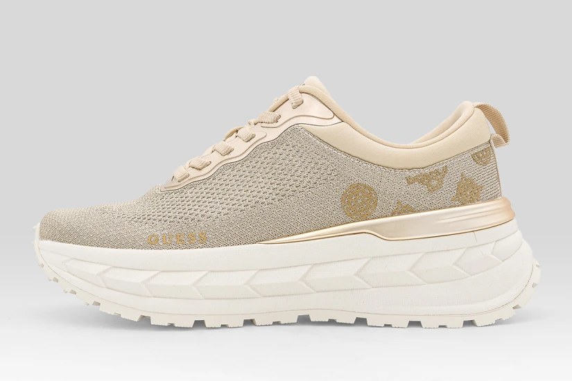 Guess Runit 4G Logo Γυναικεία Sneakers Χρυσά, Εκρού