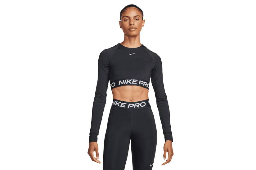 Nike Dri-FIT Pro Γυναικεία Μακρυμάνικη Crop Top Μπλούζα Μαύρη