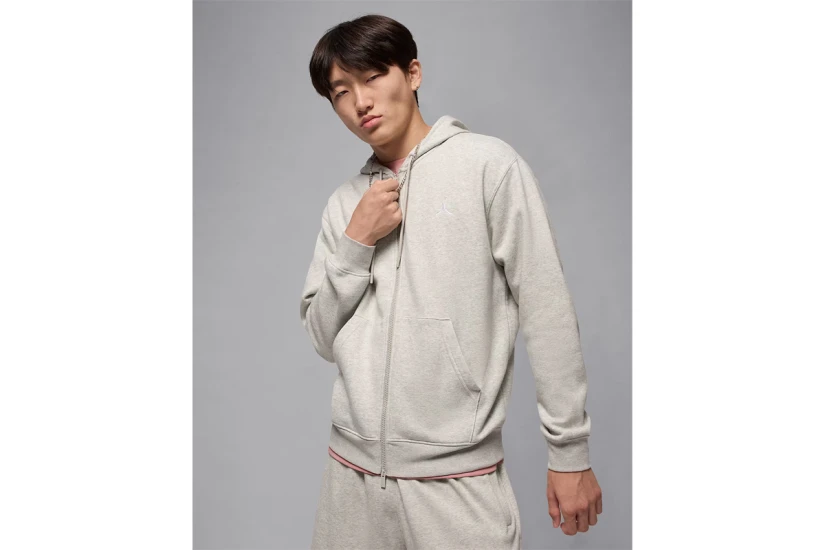 Jordan Brooklyn Fleece Ανδρική Ζακέτα με Κουκούλα Γκρι Ανοιχτό