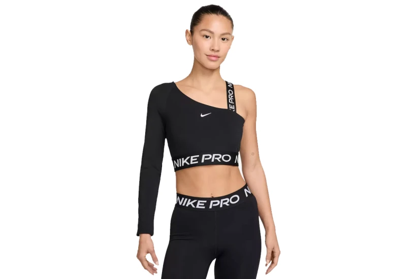 Nike Pro Shine Dri-FIT Ασύμμετρη Cropped Γυναικεία Μπλούζα Μαύρη