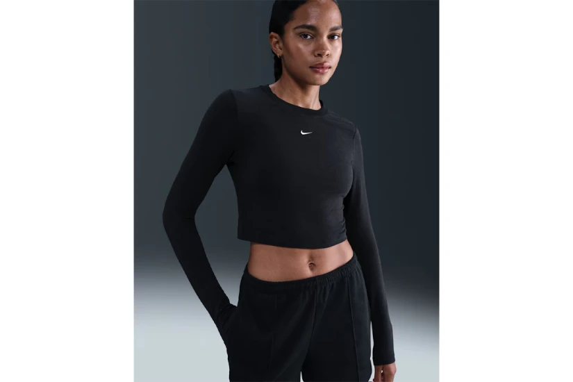 Nike Sportswear Chill Knit Γυναικείο Μακρυμάνικο Crop Top Μαύρο