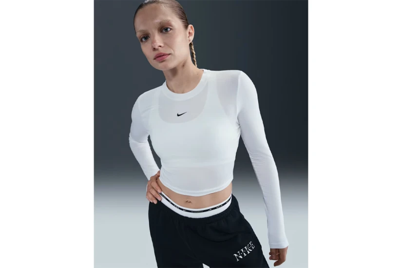 Nike Sportswear Chill Knit Γυναικείο Μακρυμάνικο Crop Top Λευκό