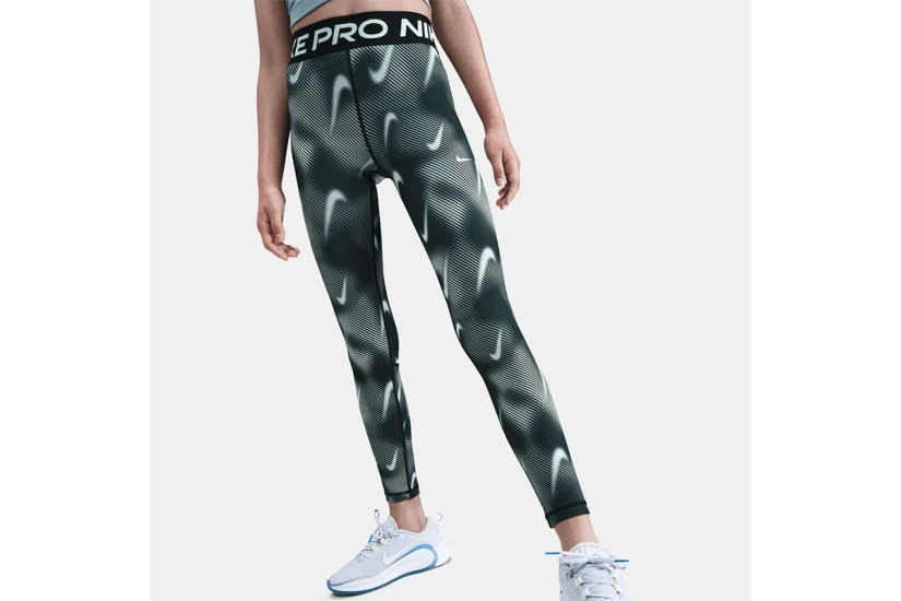 Nike Pro Mid-Rise Dri-FIT Μακρύ Κολάν Μαύρο, Λευκό