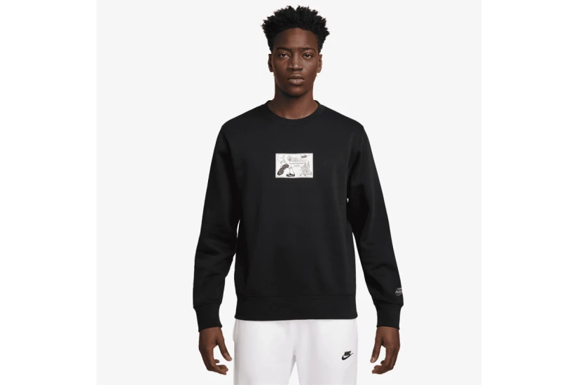 Nike Reissue Club Fleece Ανδρική Μακρυμάνικη Μπλούζα με Λαιμόκοψη Μαύρη