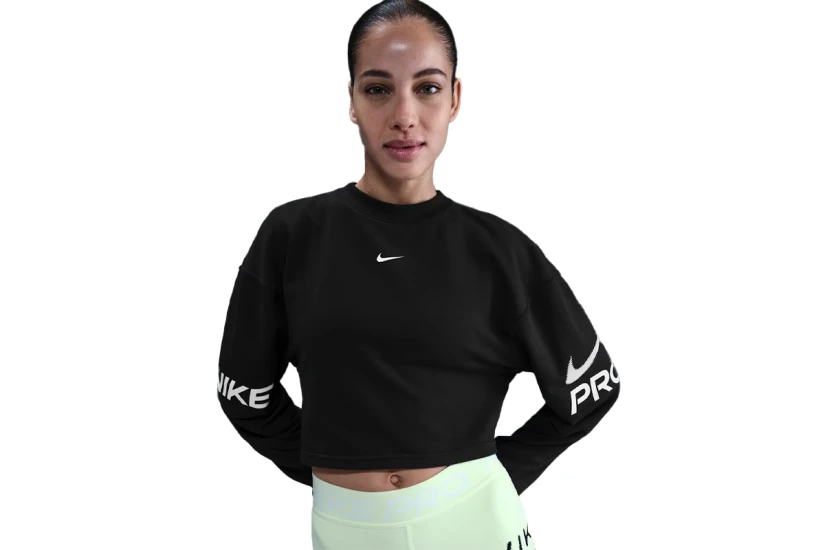 Nike Pro Dri-FIT French Terry Γυναικεία Crop Μπλούζα Μαύρη