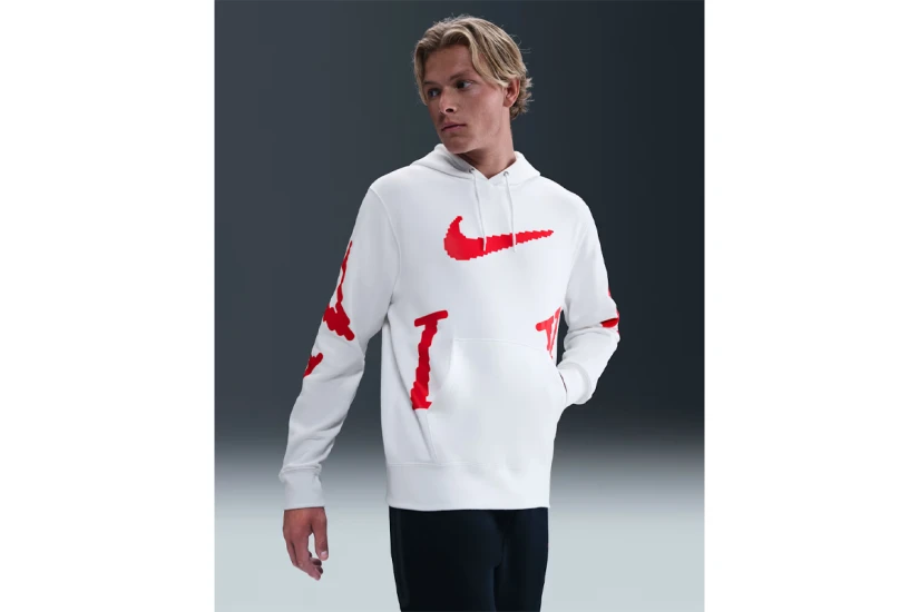 Nike Sportswear Club Fleece Ανδρικό Φούτερ με Κουκούλα Λευκό, Κόκκινο