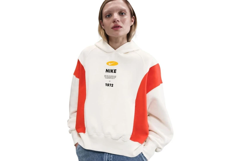 Nike Sportswear Phoenix Fleece Γυναικείο Φούτερ Με Κουκούλα Εκρού, Κόκκινο