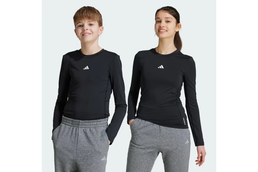 Adidas Techfit Παιδική Μακρυμάνικη Μπλούζα με Λαιμόκοψη Μαύρη