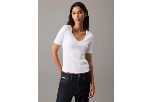 Calvin Klein Slim Ribbed V-Neck T-Shirt Γυναικείο (J20J224455 YAF)