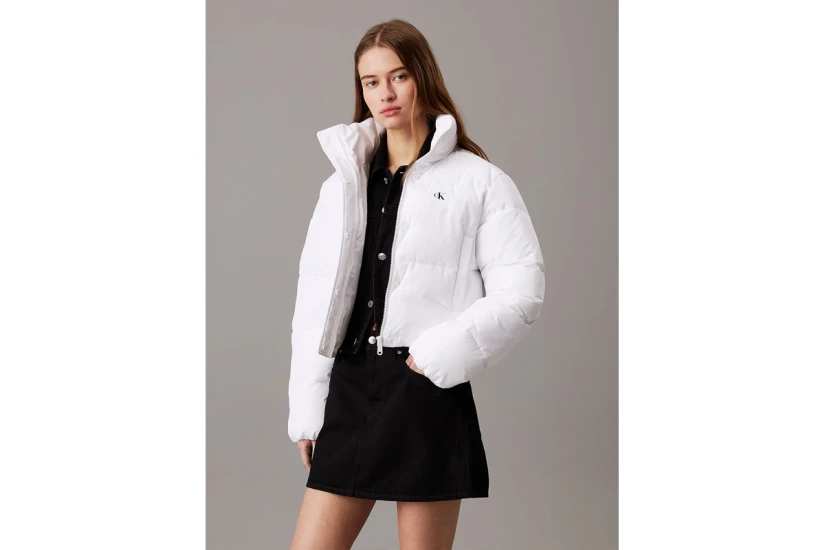 Calvin Klein Cropped Γυναικείο Puffer Μπουφάν Λευκό