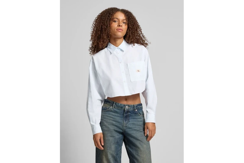 Calvin Klein Woven Label Cropped Γυναικείο Πουκάμισο Λευκό