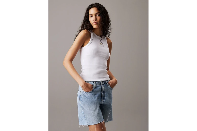 Calvin Klein Logo Γυναικεία Αμάνικη Μπλούζα Λευκή