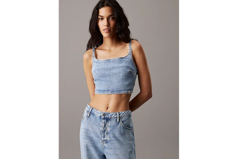 Calvin Klein Denim Bralette Γυναικείο Αμάνικο Τζιν Crop Top