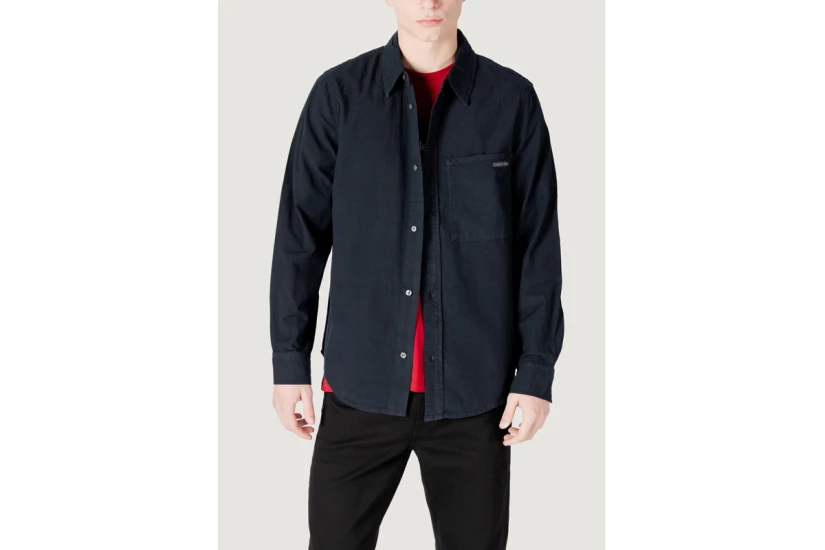 Calvin Klein Regular Chambray Ανδρικό Μακρυμάνικο Πουκάμισο Μαύρο