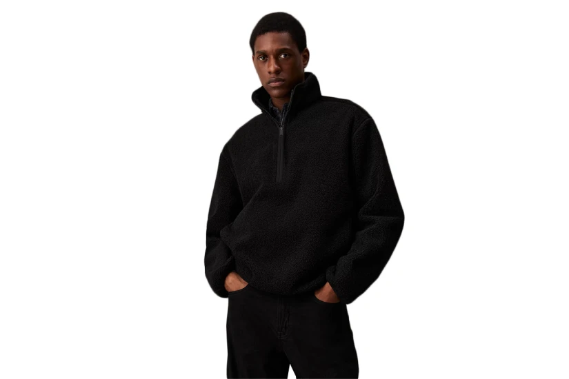Calvin Klein Ανδρική Μακρυμάνικη Μπλούζα Sherpa με Φερμουάρ Μαύρη