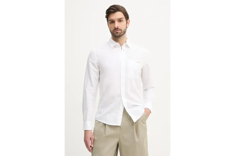 Calvin Klein Linen Cotton Ανδρικό Μακρυμάνικο Πουκάμισο Λευκό