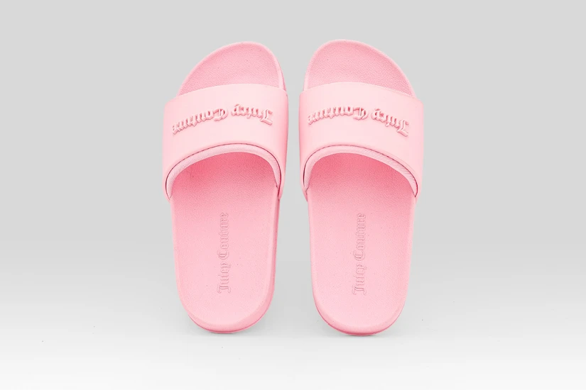 Juicy Couture Logo Embossed Sliders Γυναικείες Παντόφλες Ροζ