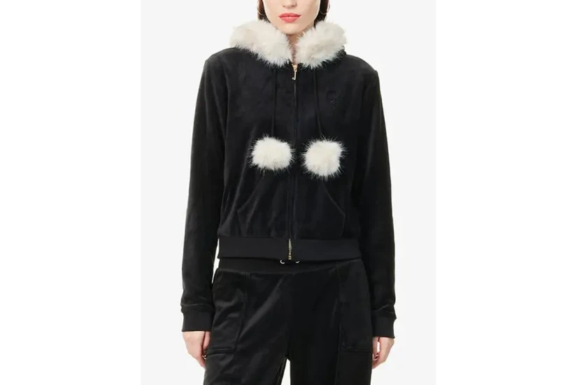 Juicy Couture Pom Pom Faux Fur Bamboo Γυναικεία Ζακέτα Βελουτέ