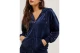 Juicy Couture Halan Γυναικεία Ζακέτα Βελουτέ με Κουκούλα Μπλε Σκούρο
