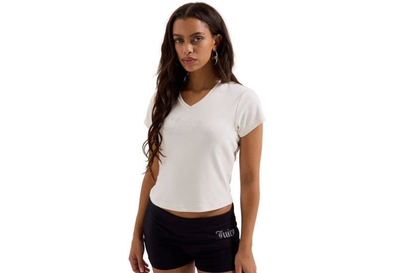 Juicy Couture Capped V-Neck Γυναικείο Κοντομάνικο T-Shirt Εκρού