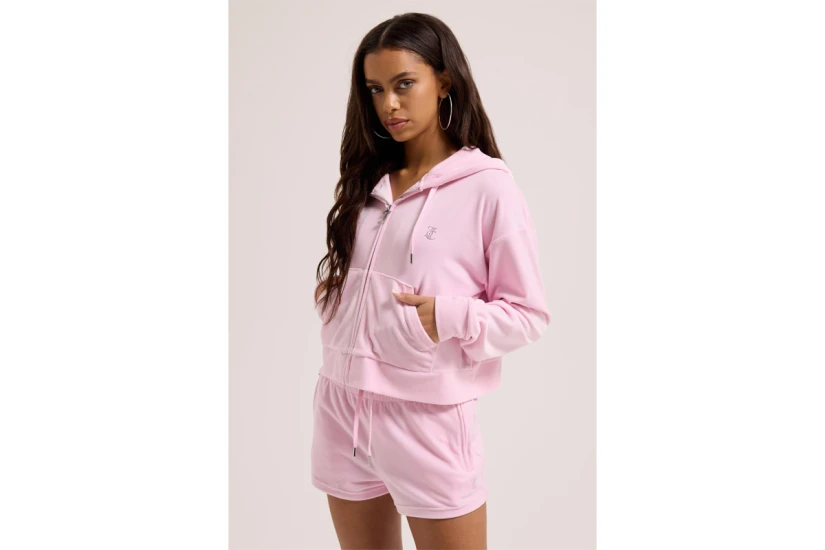 Juicy Couture Tamia Velour Outline Diamante Γυναικείο Αθλητικό Σορτς Ροζ