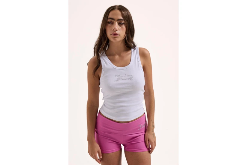 Juicy Couture Ribbed Outline Diamante Racer Γυναικεία Αμάνικη Μπλούζα Λευκή
